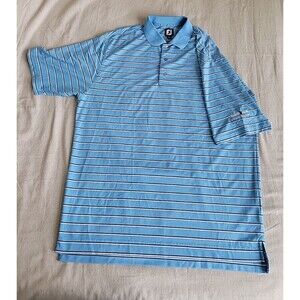 Foot Joy Mens XL Shirt Polo Blue Brown Stripe Stretch Golf Club Embroidered Logo